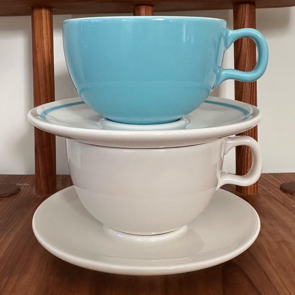 Set of 2 Starbucks At Home Collection 2004 Cup and
Saucer Coffee Cup White&Blue